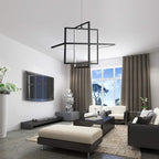 Modern LED Chandelier Led Pendant Light Square Contemporary Chandelier Hanging Light Dimmable for Living Room, Dining Room, Bedroom, Kitchen, Stydy Room 90W 6000K Cool Light (Black)