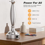 Beige Lamps for Bedrooms Set of 2 - Touch Control Bedside Lamp with USB C+A, 3 Way Dimmable Nightstand Lamps with USB Port, Table Lamp for Living Room(Beige Shade and Nickel Base)