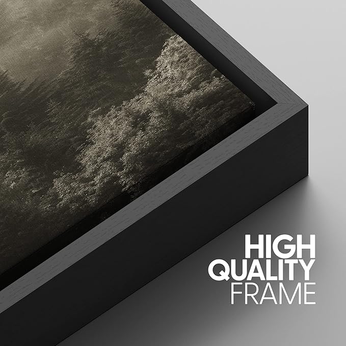 SIGNWIN Framed Canvas Print Wall Art Woodland Nursery Decor Set Fog & Mist Over Blue Pine Tree Forest Nature Modern Art Rustic Landscape Colorful for Living Room, Bedroom, Office - 16"x24"x3 Black