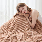 NEWCOSPLAY Super Soft Twin Blanket Taupe Premium Silky Flannel Fleece 3D Ribbed Jacquard Lightweight Bed Blanket All Season Use (Taupe Ribbed, Twin(60"x80"))