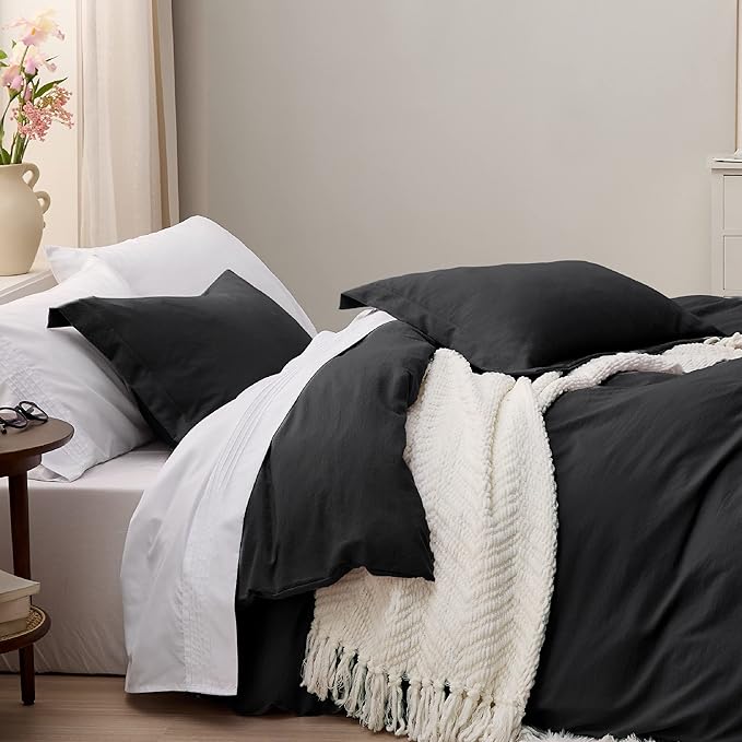 Bedsure Black California King Duvet Cover - Prewashed Cotton-Like Extra Soft Bedding Set, Includes 1 Cal King Duvet Cover 104x98 Inches with Zipper Closure & 2 Pillow Shams, Comforter Not Included