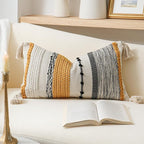 BlissBlush Fall Decorative Lumbar Throw Pillow Cover 14x24 Boho Yellow Mustard Accent Cushion for Couch Sofa Farmhouse Pillowcase for Bedroom Living Room Home Décor Cover ONLY