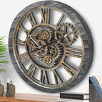 HOIBAI Wall Clock, 24 Inch Moving Gears Clock Large Wall Clock for Living Room Decor Rustic Vintage Industrial Steampunk Farmhouse Big Clock for Home Kitchen Bedroom Office