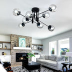 SZXYKEJI 8 Light Glass Globe Ceiling Light Black Mid Century Flush Mount Sputnik Light Fixture Bubble Chandelier Living Room Farmhouse for Dining Room Kitchen Bedroom.