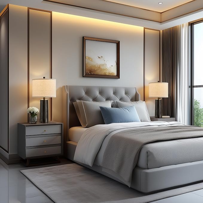 RORIANO Set of 2 Vintage Table Lamps for Bedroom Living Room, 24'' Traditional Farmhouse Resin Desk Lamps Rustic Modern Nightstand Bedside Lamps for Home Office Entryway, 2 Bulbs Included (Black)