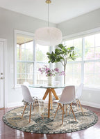 Lahome Moroccan Trellis Washable Circle Rug, Round Rug 5ft Soft Non-Slip, Non-Shedding Distressed Round Carpet for Bedroom Living Room Bathroom Nursery Kitchen, Grey