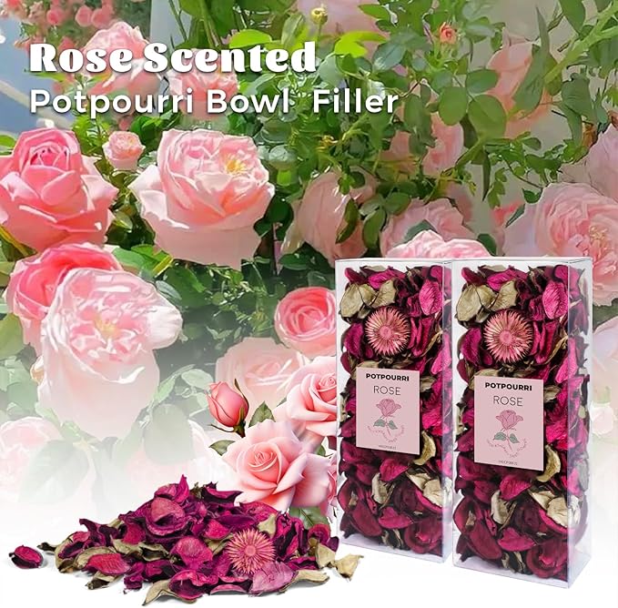 STRN Natural Dried Rose Flower Sachets (2-Pack), Potpourri Vase Filler Long-Lasting Fragrance Potpourri Bags for Closet, Drawer, Car & Home, Reusable Scented Sachet Gift Set