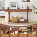 63”Console Table with 2 Drawers, Farmhouse Entryway Table with Fluted Panel & Storage Shelf,Narrow Long Behind Couch Tables Accent Sofa Table with Solid Wood Legs for Living Room Foyer Hallway(Walnut)