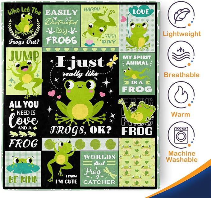 Aimego Frog Blanket Gifts for Women Kids - Cute Frogs Lovers Throw Soft Lightweight Fleece Cozy Couch Bedroom Decor Birthday Gifts for Adults Teen Boys Girls 50"x60"