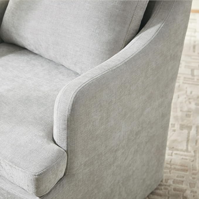 VKNOW Upholstered Dining Chairs, Modern Kitchen Chairs Dinner Chairs with 4 Casters, Linen Armchair for Bedroom Reading Room Living Room, Light Grey