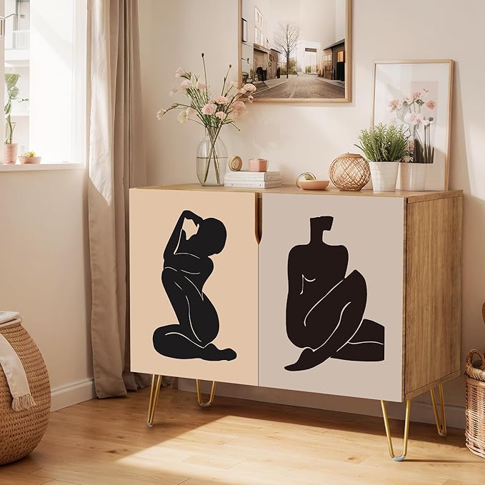 SIGNWIN Sideboard Buffet Cabinet, Kitchen Storage Cabinet with 2 Doors, Matisse Nude Dancer Exhibition Poster Vintage, Cupboard Console Table for Dining Room - 35" L x 18" W x 29" H