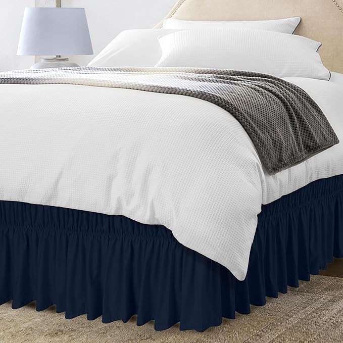 Utopia Bedding Queen Elastic Bed Ruffle - Easy Wrap Around Ruffle - Microfiber Bed Skirt with Adjustable Elastic Belt 16 Inch Tailored Drop - Hotel Quality Bedskirt, Fade Resistant (Queen, Navy)