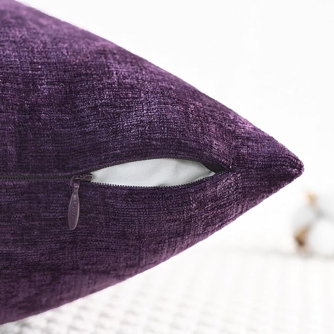 CaliTime Throw Pillow Covers Decorative 22 X 22 Inches Pack of 2 Cozy Chenille Cushion Cases for Couch Sofa Bed Living Room Home Plum Purple