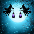 Fairy Garden Accessories Lawn Ornaments 1 Pair - Solar Lights Halloween Decorations Outdoor Garden Statue, Metal Stakes Decorative Figurines for Yard Decor, Patio (Witch)