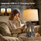 QiMH Table Lamp for Living Room, Farmhouse Lamps with USB A+C and Nightlight, 26" Rustic Bedside Lamps with 3-Way Dimmable Touch Control, Nightstand Lamp for Bedroom, Bronze, 1 Pack