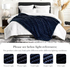 Amélie Home Faux Fur Throw Blanket for Couch, Cozy Fuzzy Fluffy Fur Luxurious Soft Striped Plush Gift Blankets for Family Sofa Chair Bed Living Room Bedroom, 55"x70", Navy Blue