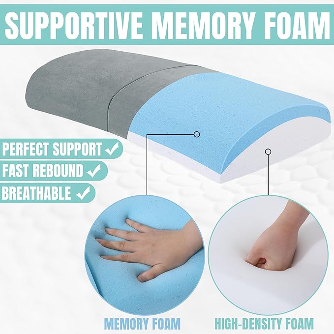 ROYALAY Recliner Leg Rest Cushion with Adjustable Straps Memory Foam Under Knee Pillow for Foot Elevation, Half Moon Leg Pillow Foldable bolster pillow for Waist Back Neck Reduce Pressure,gray