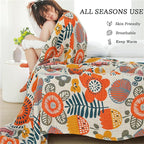 Boho Throw Blanket 60''x80'' for Bed Couch, Floral Muslin Bed Blankets Boho Quilt Travel Mexican 100% Cotton Super Soft Summer Blanket Picnic Blankets