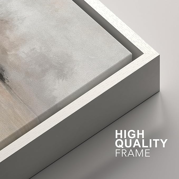 SIGNFORD Framed Canvas Print Wall Art Set Misty Horizon Soft Neutral Toned Landscape Illustration Modern Art Decorative Nordic Nature for Living Room, Bedroom, Office - 24"x36"x2 White