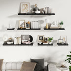 Fun Memories Black Floating Shelves for Wall - 10 x 16 Floating Shelf - Rustic Wood Storage Shelf - Wall Shelves with Invisible Bracket - 16" Bookshelves for Living Room & Bedroom - Black - Set of 2