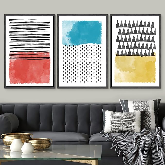 SIGNWIN Canvas Print Wall Art Squares and Abstract Line Art Geometric Line Illustrations Modern Art Mid-Century Modern Warm for Living Room, Bedroom, Office - 16"x24"x3 Black