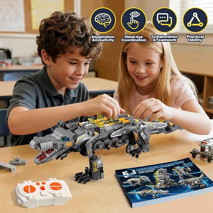 5 in1 RC Robot Building Kit, 935 PCS App & Remote Control Robotics Kit, STEM Robot Dinosaur Monster Building Toys for Kids Age 6 7 8 9 10 11 12+, Educational Learn Toys Gift for Boys & Girls