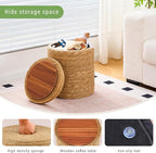 Wimarsbon Storage Pouf Ottoman, Hand Weaving Natural Straw Foot Stool, Bohemian Round Patio Ottomans, Rustic Lounge Pouffe, Outdoor Extra Seat for Garden (14inch Natural Cattail L)