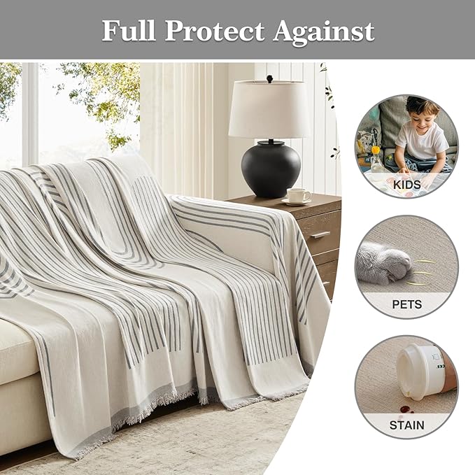 Boho Couch Cover Washable Sectional Couch Covers for Dogs Reversible Sofa Slipcover for 2 or 3 Cushion Couch Pet Friendly Furniture Protector (3# Grey, 91" x 134")
