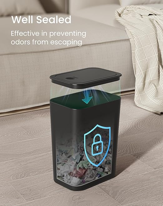Cesun Bathroom Trash Can with Lid, 2.6 Gallon Small Black Garbage Can, Press Top Lid Trash Bin, Dog Proof Trash Cans Plastic Waste Basket for Bedroom Toilet Office
