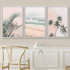 SIGNWIN Framed Canvas Print Wall Art Set Tropical Palm Leaf Beach Ocean Shore Landscape Nature Wilderness Photography Modern Art Realism Decorative for Living Room, Bedroom, Office - 24"x36"x3 White