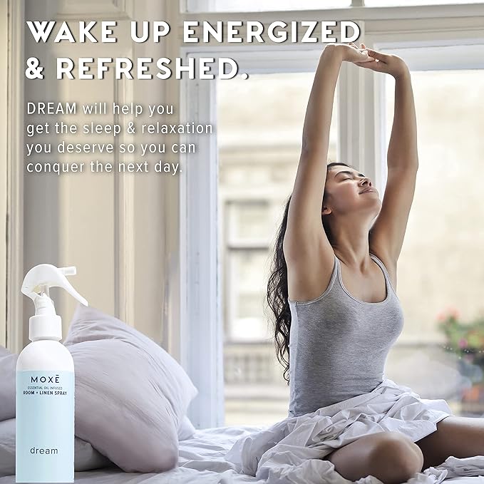 MOXE Dream Linen & Room Spray, Essential Oils for Sleep, Natural Aromatherapy Mist, Bedding, Pillows, Sheets, Home & Bedroom, Lavender, Chamomile, Lemongrass, Grapefruit, 8 Ounces (1 Pack)