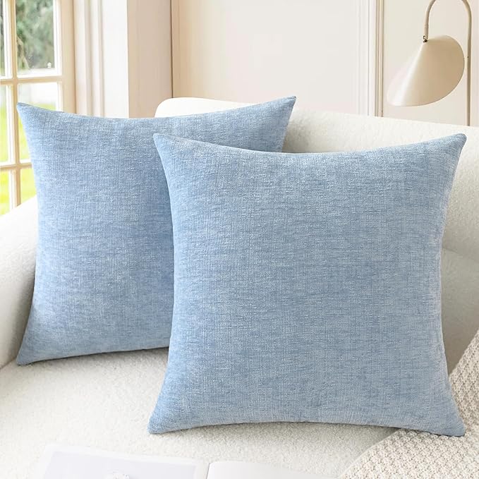 CaliTime Throw Pillow Covers Decorative 18 X 18 Inches Pack of 2 Cozy Chenille Cushion Cases for Couch Sofa Bed Living Room Home Baby Blue