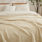 EMME Cotton Throw Blanket Large 50"x70" Gifts for Women 100% Muslin for Couch Breathable Gauze All Season Soft and Lightweight Pre-Washed (Light Tan)