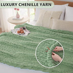 L'AGRATY Chunky Knit Blanket Throw - Soft Chunky Throw Blanket 50x60: 100% Hand Kintted Chenile Crochet Throw Blanket for Couch - Large Cable Knit Chunky Blanket for Home Decor(Sage Green)