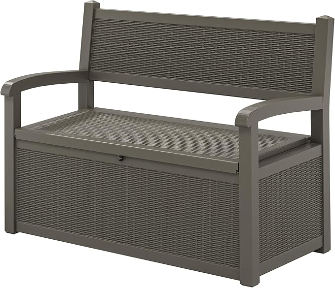 70 Gallon Storage Bench Deck Box for Patio Furniture with Armrest Bench Outdoor Storage