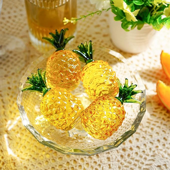 Glass Fruit Decor Crystal Pineapple Figurine Collectibles Hand Blown Glass Fruit Pineapple Decoration for Home Kitchen Office for Women