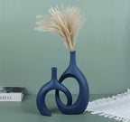 Blue Ceramic Vase Set of 2 - Modern Navy Blue Vase for Dining Table Centerpieces, Farmhouse and Home Decor, Office Partitions, Mantelpiece, Entrance Decoration