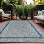 Bordered Outdoor Rug 6x9 Washable Outside Carpet for Indoor Patio Porch Waterproof Easy Cleaning Non Shedding Area Rugs Silver Gray - Blue 6 x 9