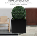 Kozyard 20'' Cube Metal Planter Steel Planter Box Black Steel Flower Pot with Saucer Partition Panel for Trees Plants Flowers Indoor Outdoor Garden Patio Deck Yard