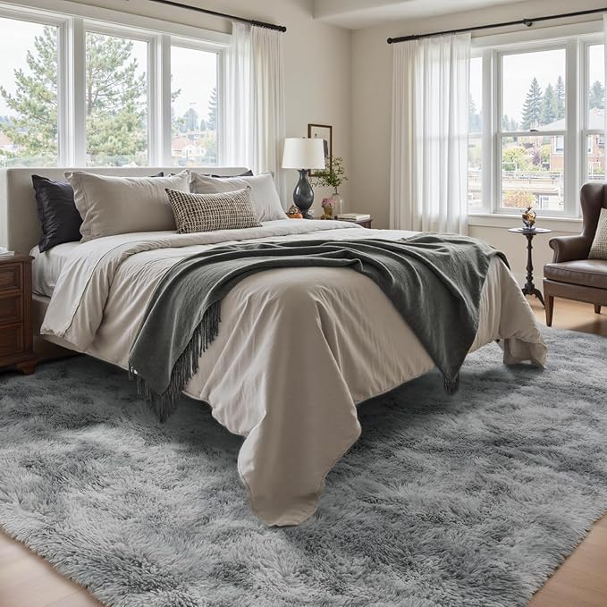 6x9 Ft Large Shag Rugs for Living Room Decor, Tie-Dyed Ultra Soft Fluffy Furry Area Rugs for Bedroom Indoor Floor, Aesthetic Carpet for Kids Home (Grey)
