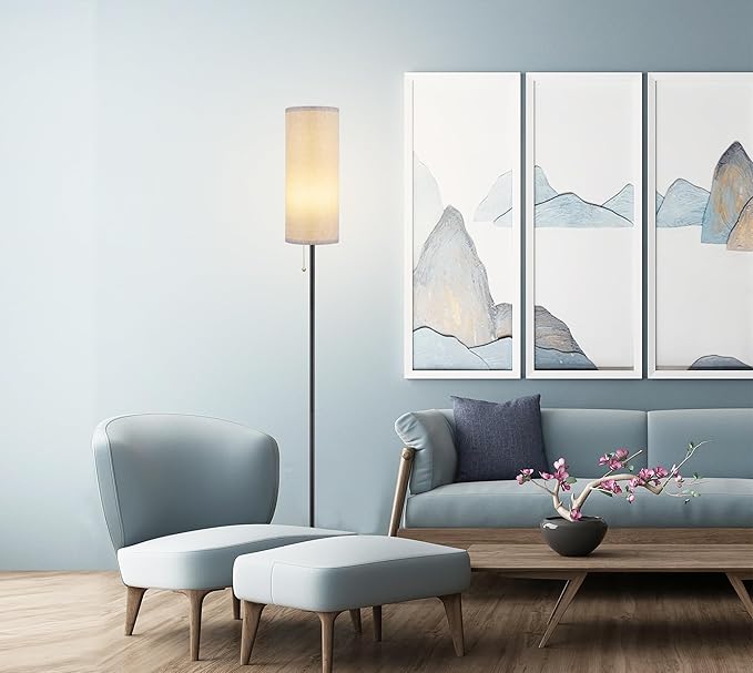 Floor Lamp for Living Room, Modern Standing Lamps with Lampshade, Minimalist Tall Lamp with Chain Switch for Living Room, LED Bulb Included (Gray Shade)