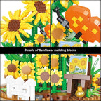 Sunflower Flower Bouquet Building Toy Mini Bricks Flowers Set Adult Botanical Collection Friends Set DIY Plants Bonsai Tree Valentine's Christmas New Year Birthday for Women