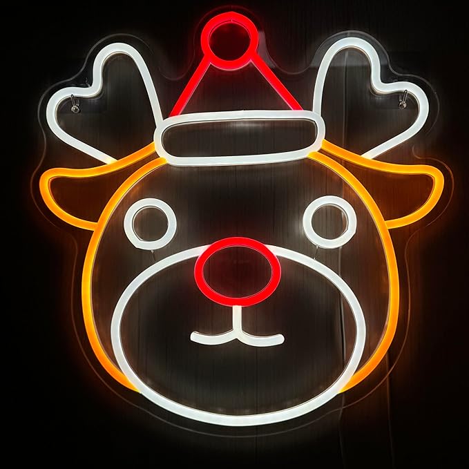 Christmas Neon Sign Christmas Reindeer Statue Cartoon) Christmas Neon Light Sign Christmas LED Signs for Wall Light Up Signs for Home Party