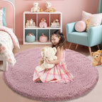 Fluffy Round Area Rugs for Bedroom,Blush 4'X4'Shag Circle Area Rugs for Living Room,Non Slip Fuzzy Plush Rug for Kids Room Boys Girls Room and Dorm