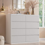 White 8 Drawer Dresser, Modern Fluted Dressers & Chest of Drawers for Bedroom, 48" Wide Dresser TV Stand with Deep Drawer, Curved Profile, Wood Organizer for Bedroom, Living Room, Hallway