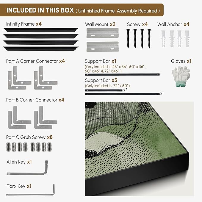 SIGNWIN 36"x60" Extra Large Framed Wall Art Green Line Art Mountain Landscape Illustration for Home Living Room Bedroom Decor (Frame Assembly Required)