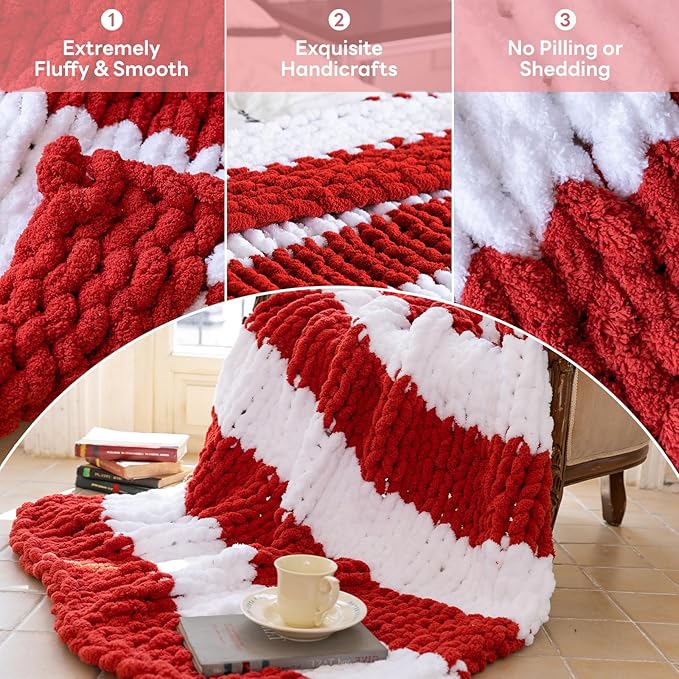 Chunky Knit Blanket - Luxury Soft Cozy 60 * 80 Throw Blanket,100% Woven Blanket Rope Knot Throw Blanket for Couch, Sofa, Home Decor, Gift - Machine Washable（White/Wine red）