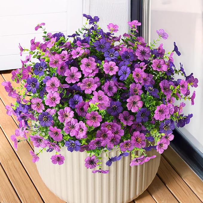 INQCMY Artificial Flowers for Outdoors Faux Plants Fake Flowers Spring Summer Decoration,12 Bundles Faux Silk Colorful Daisy Realistic UV Resistant for Outside Home Planter Window Porch Patio Yard
