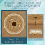 Modern Glass Chandelier Gold Drum Chandelier Light Fixture Round 24in Dining Room Chandelier Lighting 8 Light Ripple Glass Chandelier for Living Room Bedroom Entry Foyer