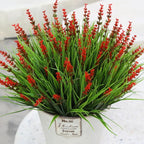 alyptus Artificial Flowers Outdoor 12 Bundles Fake Plants Outside Red Flower Grass Faux Greenery Spring Summer Wildflower Decoration for Outdoors Yard Front Porch Planter Decor (Red Flowers)